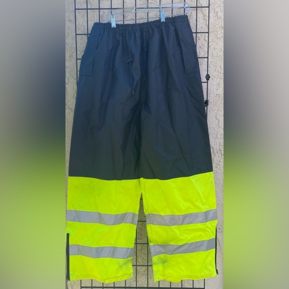 2W 737C-E XL Class E Waist Rain Pants - Lime & Blue44; Extra Large